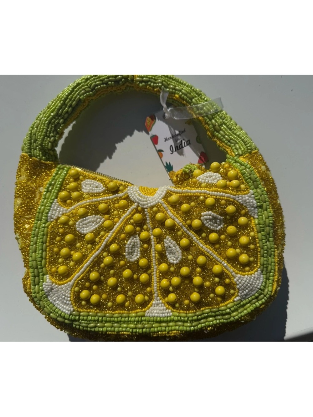 NEW RELEASE Made In India Beaded Yellow Lemon Shaped Bag With Charm NWT